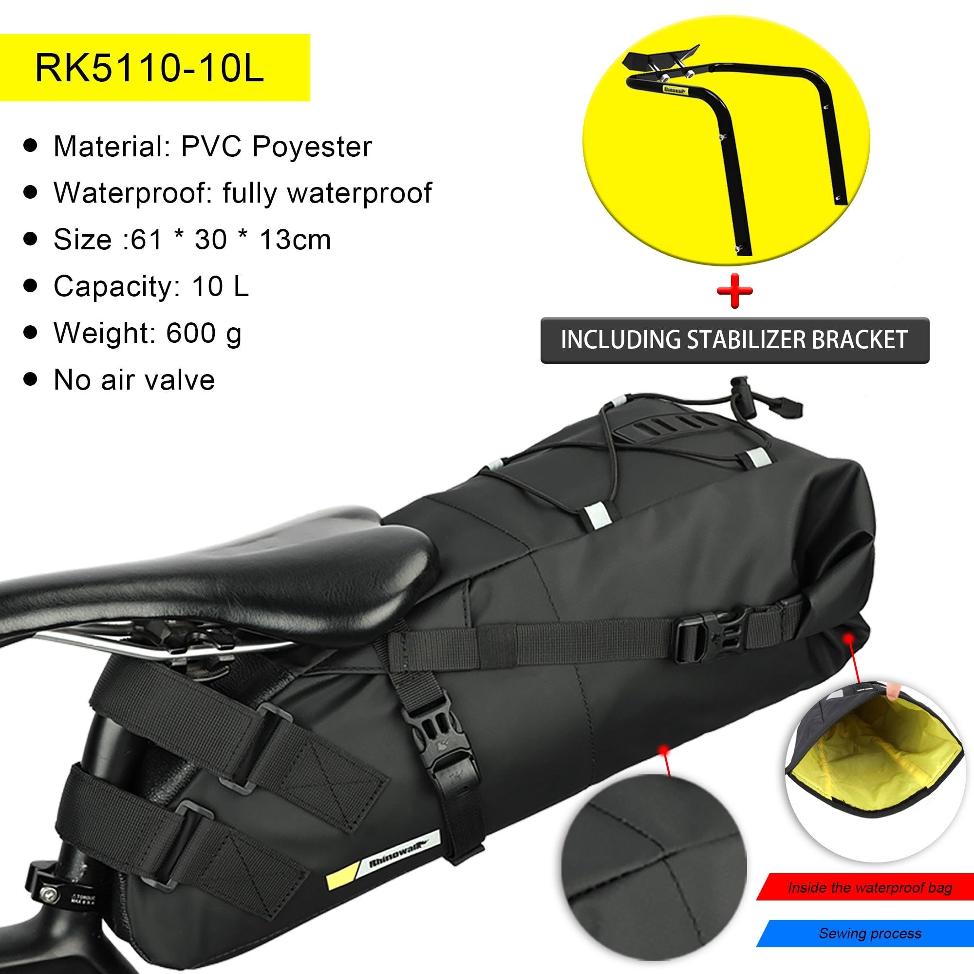 Rhinowalk Waterproof Bicycle Saddle Bag Or Stabilizer Bracket 10L-13L Large Capacity Tail Rear Bike Bag Cycling MTB Trunk - Pogo Cycles