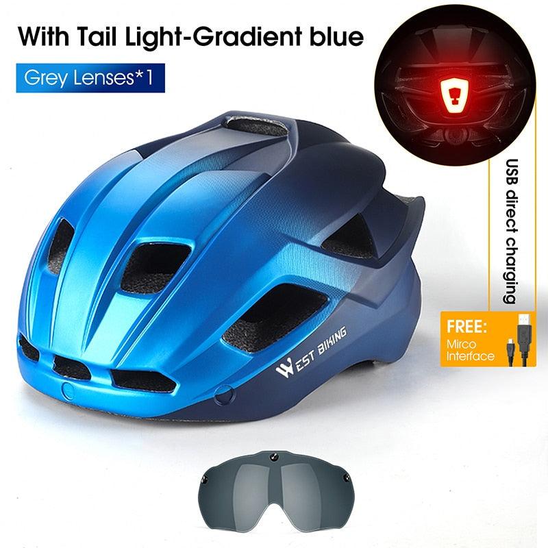 WEST BIKING Men Women Cycling Helmet With Taillight Goggles Sun Visor Lens Bicycle Helmet MTB Road Bike E-Bike Motorcycle Helmet - Pogo Cycles