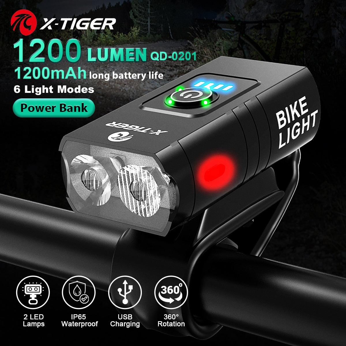 X-TIGER Bicycle Lights Waterproof USB Charging Bike Light Aluminum LED Front Lamp Bike Headlight Power Bank Cycling Flashlight - Pogo Cycles