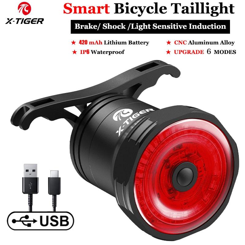 X-Tiger Bike Rear Light IPx6 Waterproof LED Charging Bicycle Smart Auto Brake Sensing Light Accessories Bike Taillight Light - Pogo Cycles