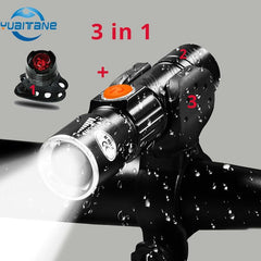 3 in1 8000 Lumen Bike Bicycle Light Set USB rechargeable LED Waterproof Super Bright Zoom Headlight Rear light MTB Bike Light - Pogo Cycles