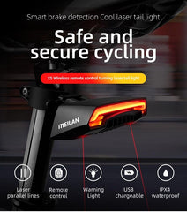 Meilan X5 Wireless Bike Bicycle Rear Light Laser Tail Lamp Smart USB Rechargeable Cycling Accessories Giyo r1 Remote Turn Led - Pogo Cycles