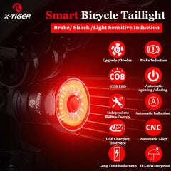 X-Tiger Bike Rear Light IPx6 Waterproof LED Charging Bicycle Smart Auto Brake Sensing Light Accessories Bike Taillight Light - Pogo Cycles